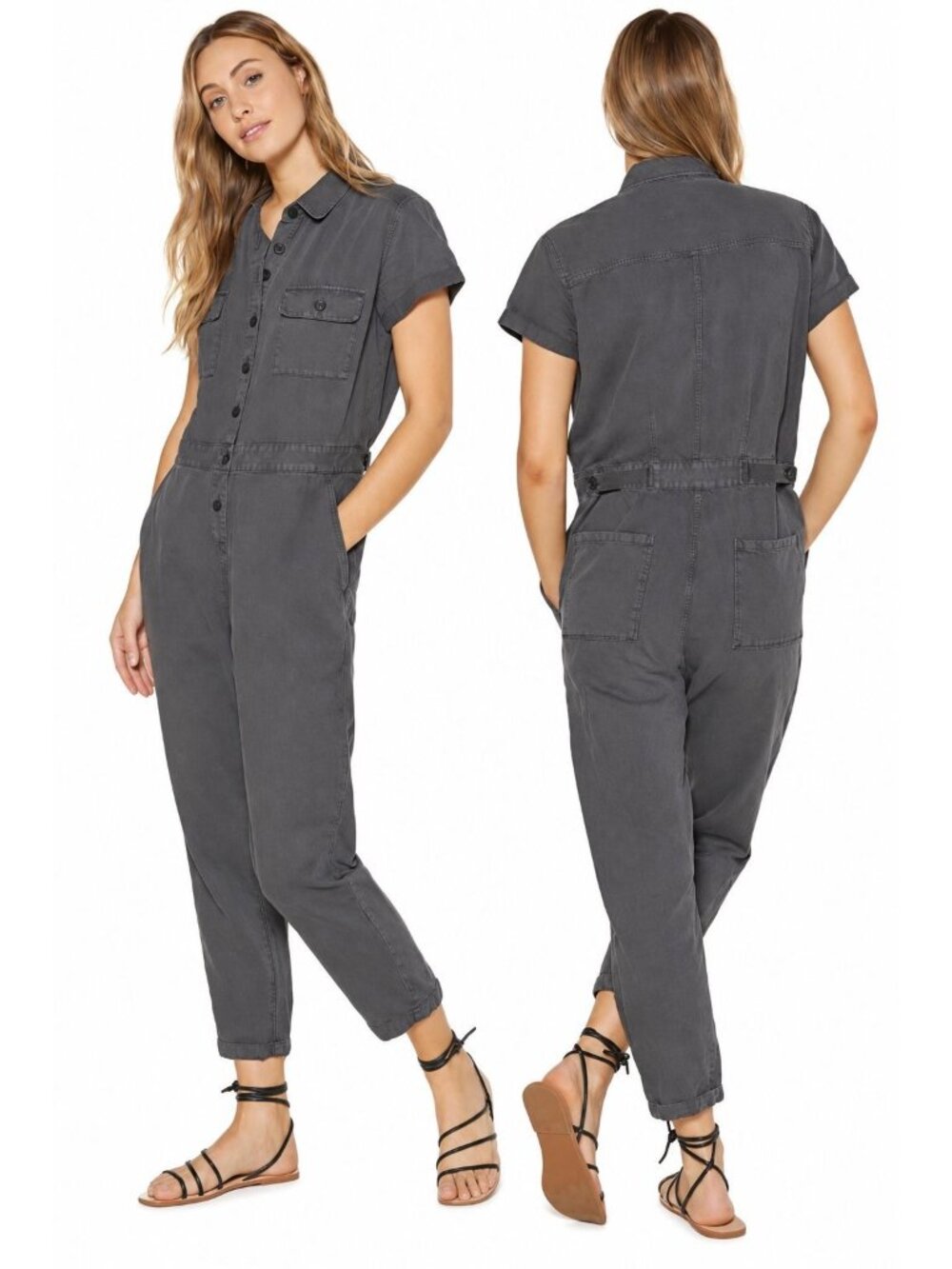 OUTERKNOWN S.E.A Suit Jumpsuit Womens M Charcoal Grey Utility Cotton Linen